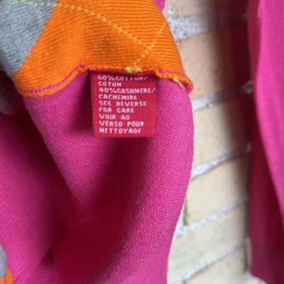 525 America Vibrant Pink and Orange Crew Neck Argyle Sweater - Picture 3 of 4